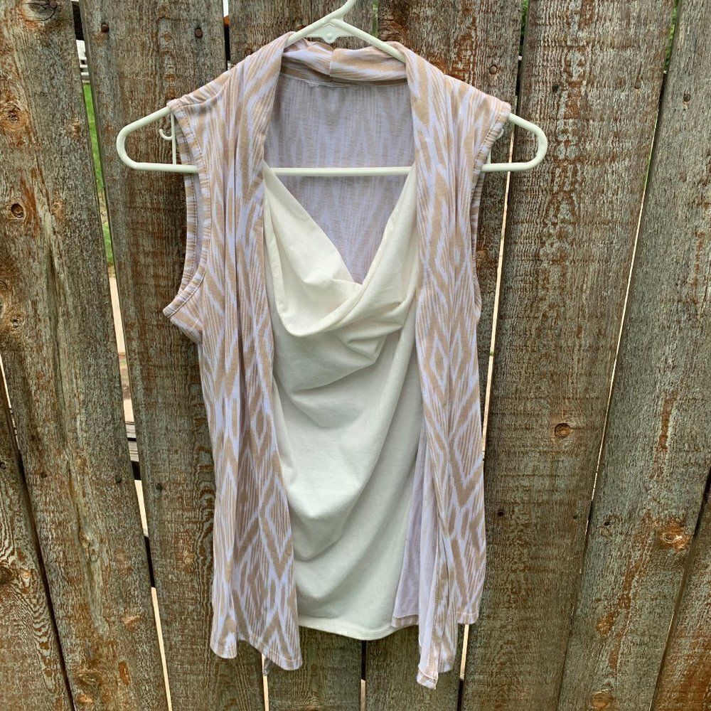 Blouse faux cardigan top sleeveless large